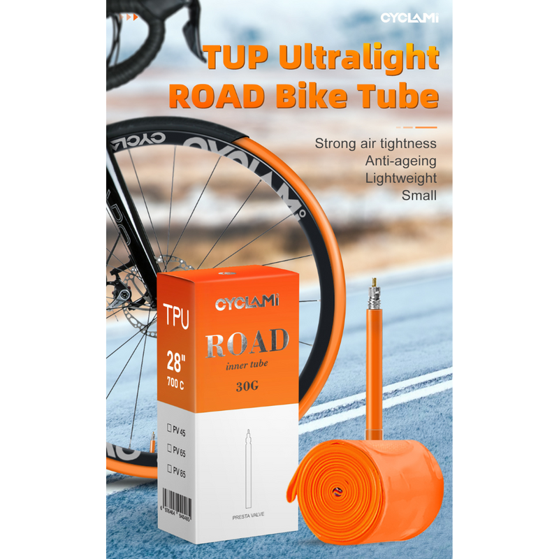 Load image into Gallery viewer, 2Pcs CYCLAMI Bicycle Inner Tube TPU 30g Ultralight Bicycle Inner Tube 700C 18 23 25 28 30 32, (65mm or 45mm) Road Bike Tube
