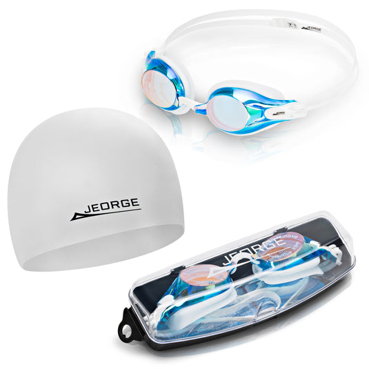 JEORGE Swimming Goggles + Silicon Cap Combo