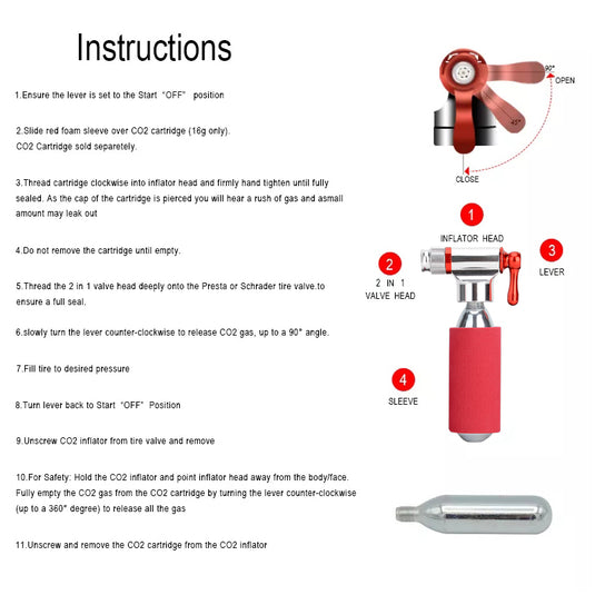 MTB and ROAD BIKE Hand Mini Bike tool bike CO2 inflator (complimentary CO2 Cartridges x2)