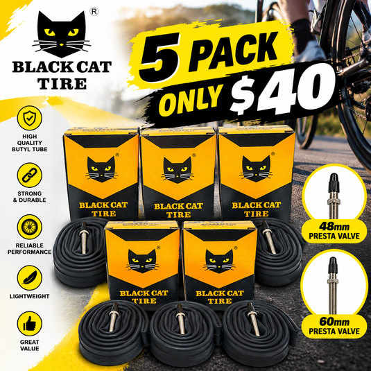 5 Pack - Black Cat 700C Road Bicycle Tube