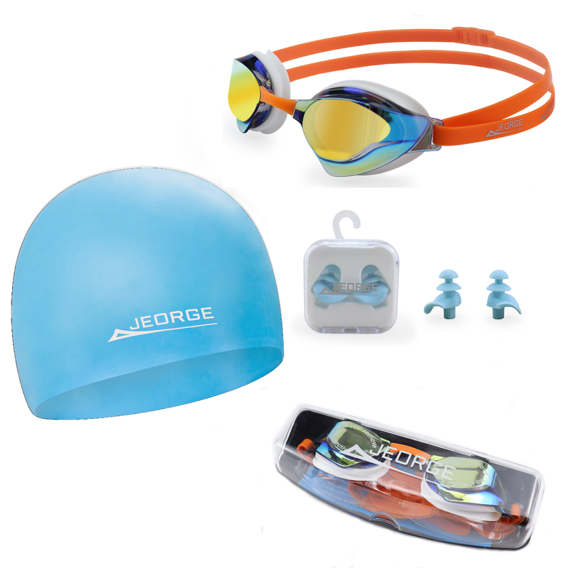 Load image into Gallery viewer, JEORGE Wide Vision Goggle + Silicon Swim Cap + Ear Plugs + Swim Bag Combo
