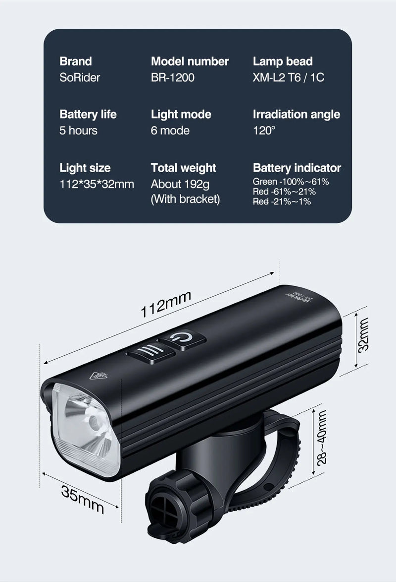 Load image into Gallery viewer, 1200 Lumen Bicycle Light Road &amp; Mountain Bike LED Front Light Headlight (BR-1200)
