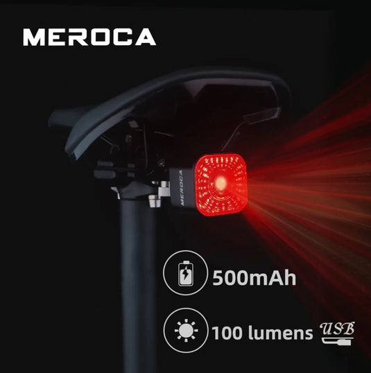 Meroca XC02 Smart Auto Brake Sensing Taillight, MTB or Road Bike, USB Charging Waterproof Safety Warning Rear Light