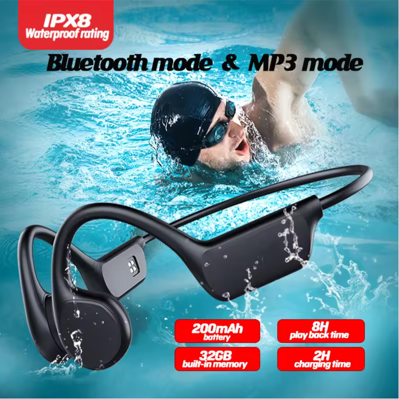 Load image into Gallery viewer, Wireless Sport Bone Conduction Headphones with Microphone Mp3 Player For Running, IPX8 Waterproof
