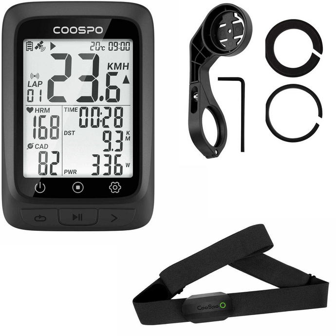 COOSPO Bike Computer GPS Wireless with Bluetooth + COOSPO H808S Heart Rate Monitor + CooSpo Bike Computer Mount +