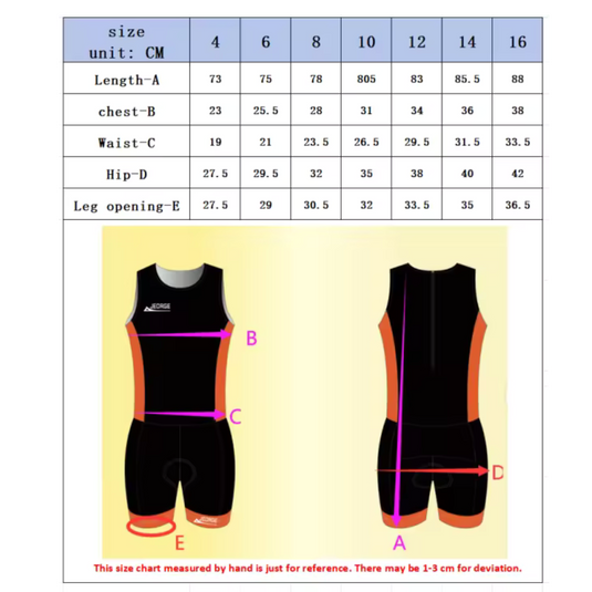 JEORGE Kids Junior Triathlon Suit, Ages 8 to 14, one piece racing suit