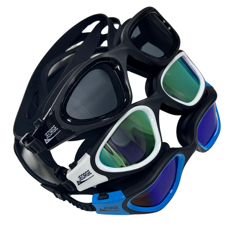 Load image into Gallery viewer, JEORGE Unisex Swimming Goggles with anti-fog coating, 100% UV protection, and a leakproof silicone seal. Perfect for adults and teens. Wide view, adjustable fit, and built for performance.
