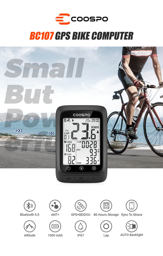 COOSPO Bike Computer GPS Wireless with Bluetooth , 2.4 LCD Screen, Auto Backlight IP67 waterproof - JeorgeSports