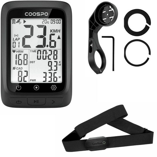 COOSPO Bike Computer GPS Wireless with Bluetooth + COOSPO H808S Heart Rate Monitor + CooSpo Bike Computer Mount + - JeorgeSports