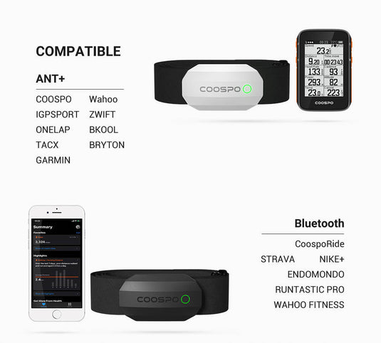COOSPO H808S Heart Rate Monitor Bluetooth ANT+ Chest Strap Heart Rate Monitor, Compatible with CoospoRide Peloton Zwift DDP Yoga Bike Computers Sports Watches - JeorgeSports