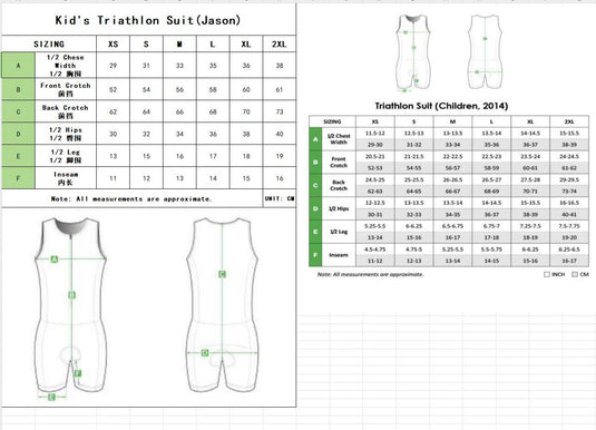 Kids Junior Triathlon Suit, Ages 8 to 14, one piece racing suit
