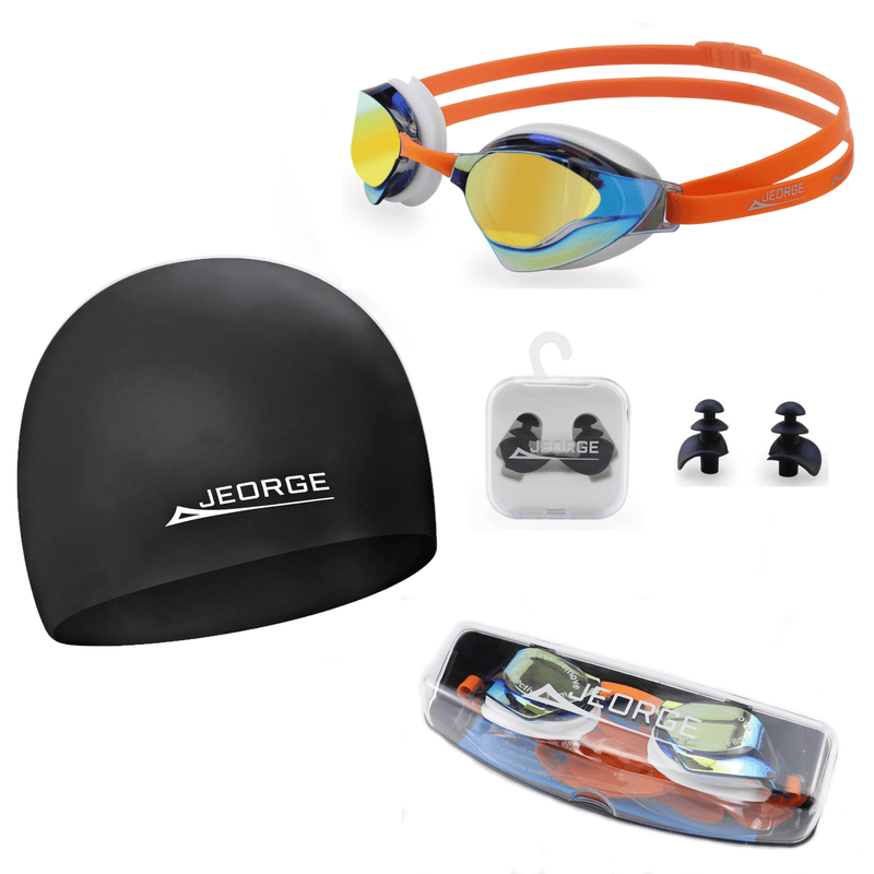 Load image into Gallery viewer, JEORGE Wide Vision Goggle + Silicon Swim Cap + Ear Plugs + Swim Bag Combo - JeorgeSports
