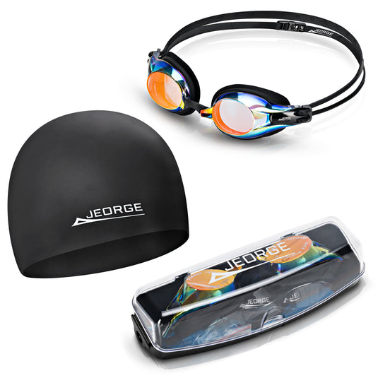 JEORGE Swimming Goggles + Silicon Cap Combo