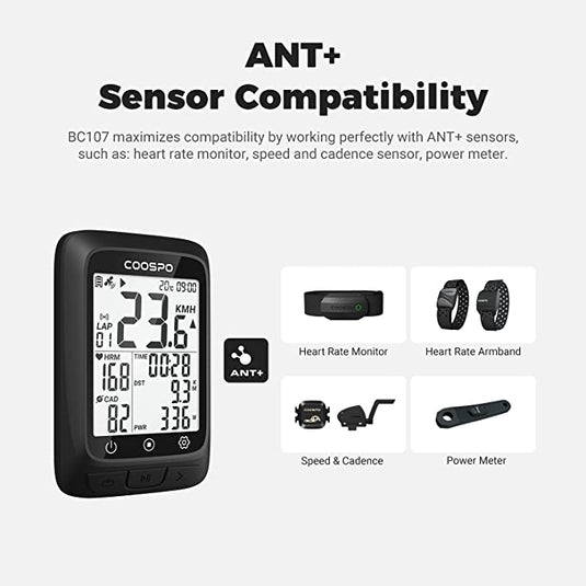 COOSPO Bike Computer GPS Wireless with Bluetooth , 2.4 LCD Screen, Auto Backlight IP67 waterproof - JeorgeSports